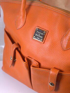 Dooney & Bourke Pebbled Leather Orange Tote Front Pocket Zip Top Bag